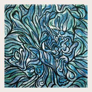 « Blue Bloom » (September 2026), woodcut on monotype, 24x24 cm
